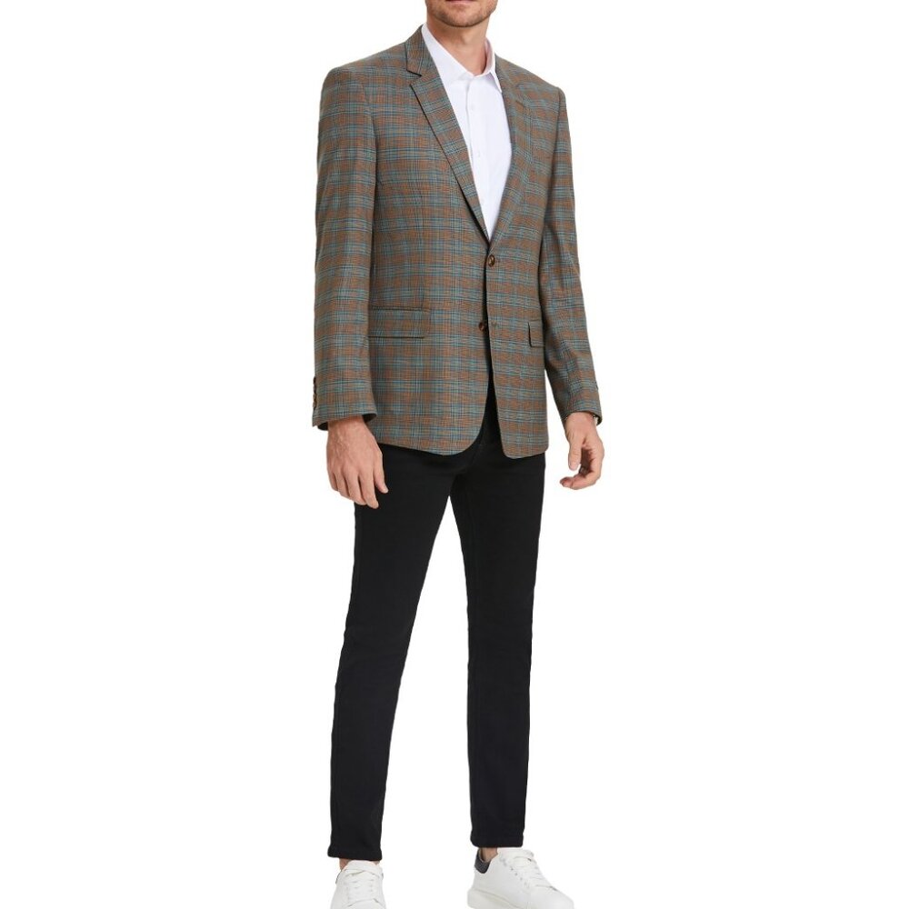 Green Glen Plaid Notch Lapel Men's Jacket